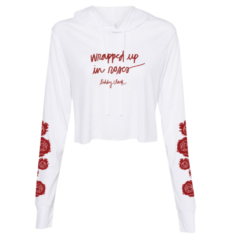 Liddy Clark “Wrapped up in Roses” Long Sleeve Cropped White Hoodie
